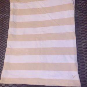 Vintage American Eagle Reversible Tube Top, Tan & white stripes/White